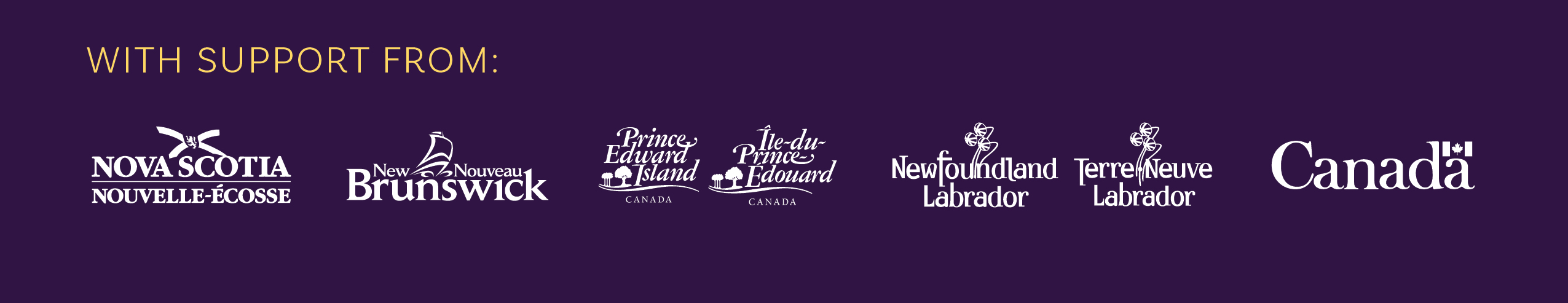 Logos for the provinces: Nova Scotia, New Brunswick, Prince Edward Island, Newfoundland and Labrador. Logo for the government of Canada.
