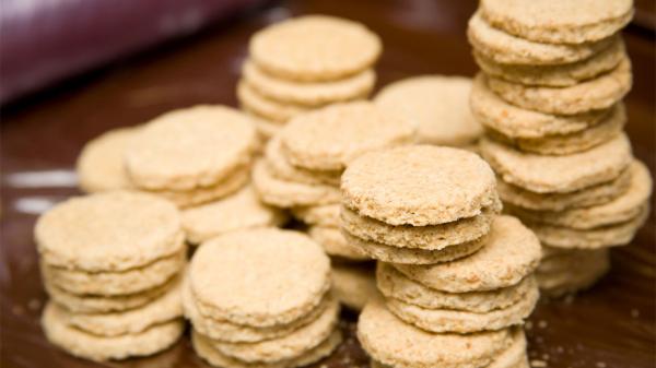 Several stacks of oatcakes